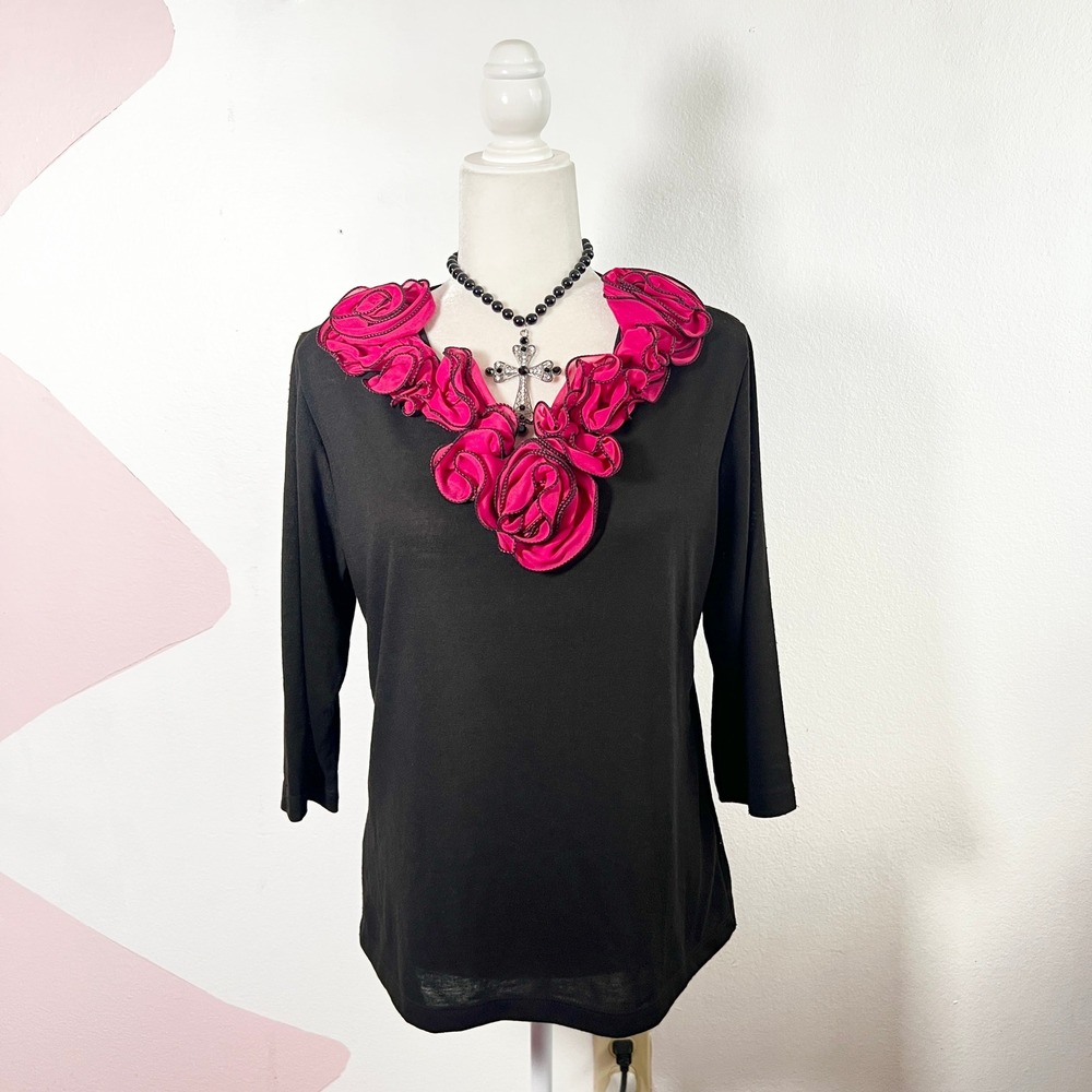 VTG 90s Rosette Top Womens Medium Blackโ Pink Gothic Romantic Vampire